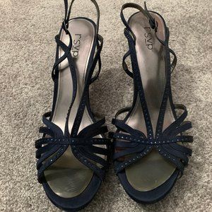 Blue high heel sandals with crystals